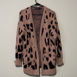 Zesica XL Leopard Print Open Front Sweater
